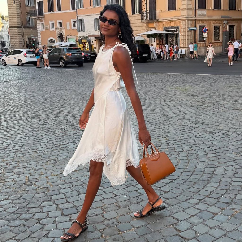 simone ashley in white Acne Studios dress in rome