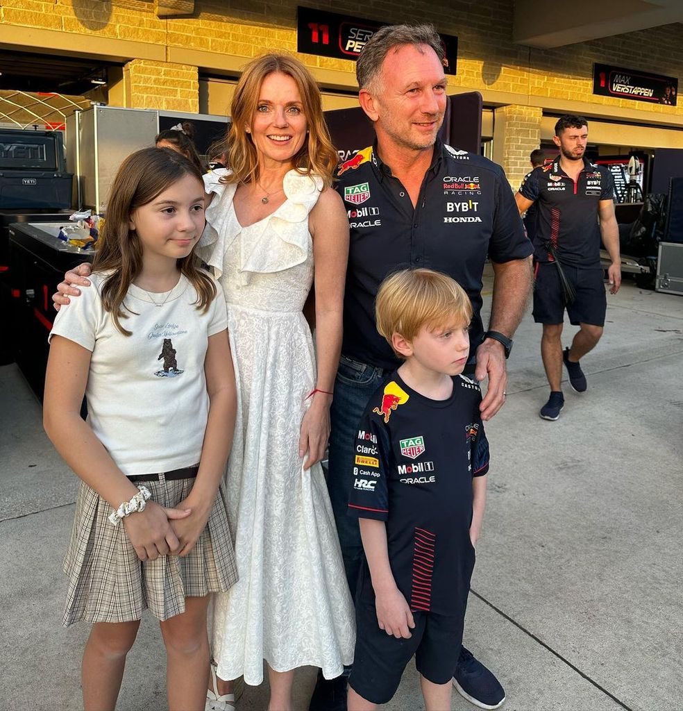 Christian Horner and his son Monty in matching F1 tops in a family photo
