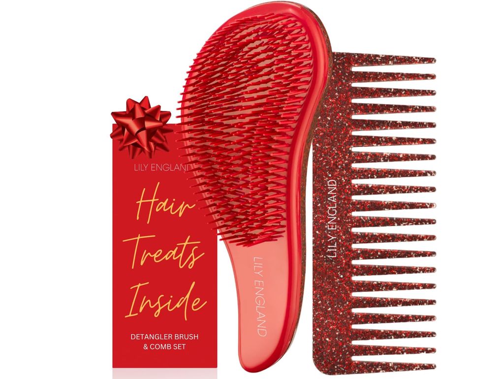 Lily England Detangle Hair Brush & Wide Tooth Comb sparkle set