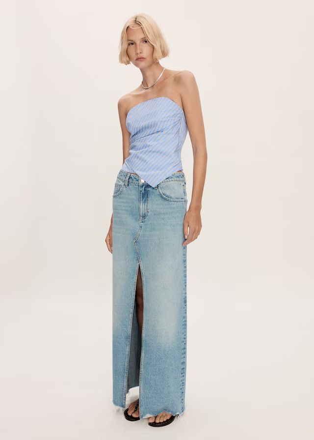 Mango Denim Skirt With Frayed Hem