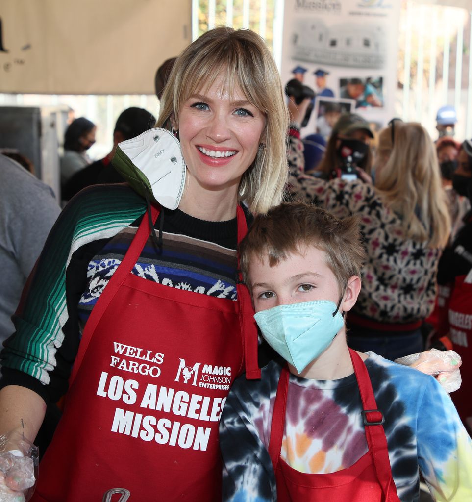 January Jones and son Xander Dane Jones attend the Los Angeles Mission's Annual Thanksgiving event