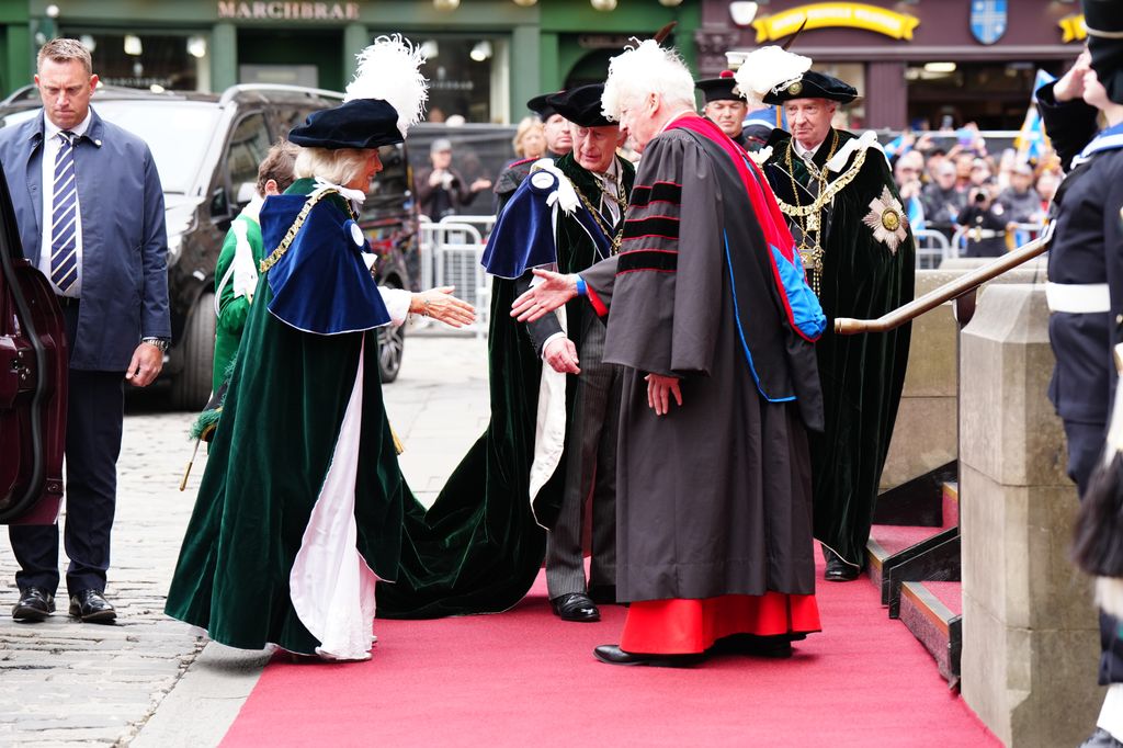 Queen Camilla and King Charles arrive for the Order of the Thistle Service at St Giles' Cathedral