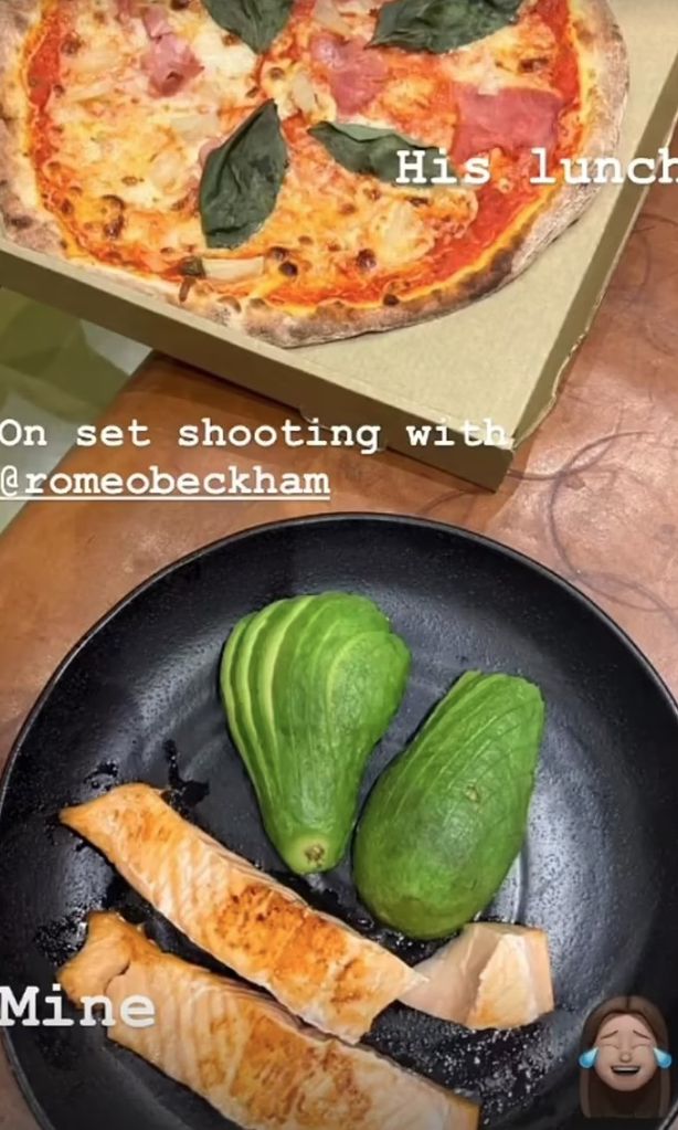 Victoria Beckham showing off her salmon and avocado lunch compared to son Romeo 