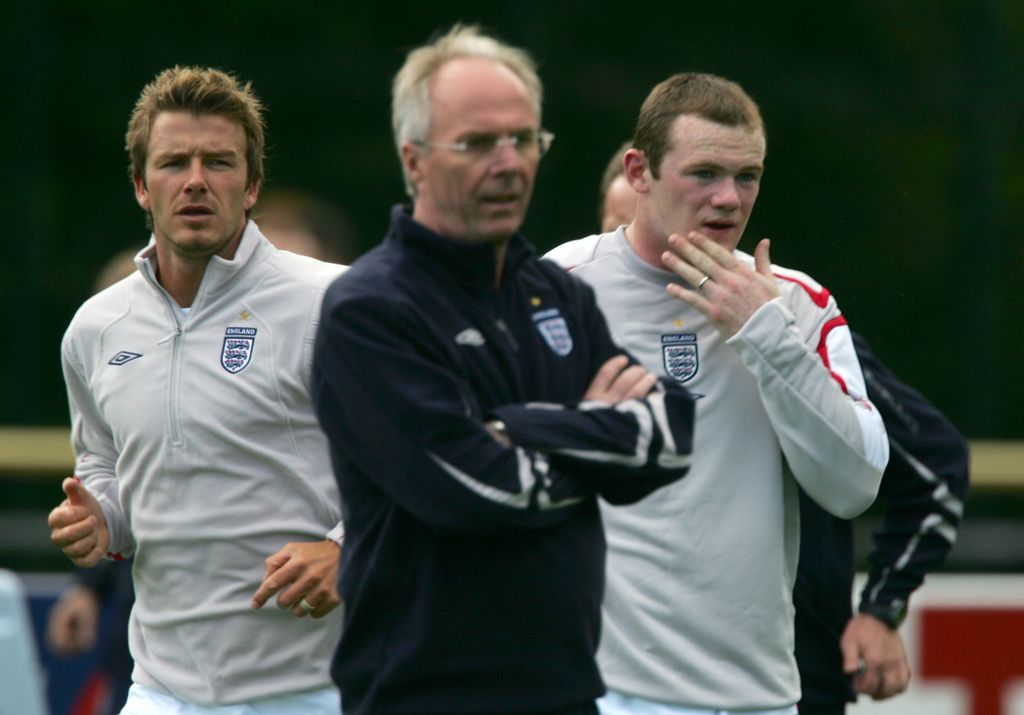 Sven-Goran Ericksson during the 2006 World Cup with David Beckham and Wayne Rooney