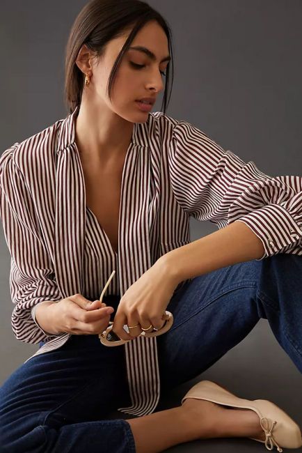 meghan markle striped blouse podcast designer