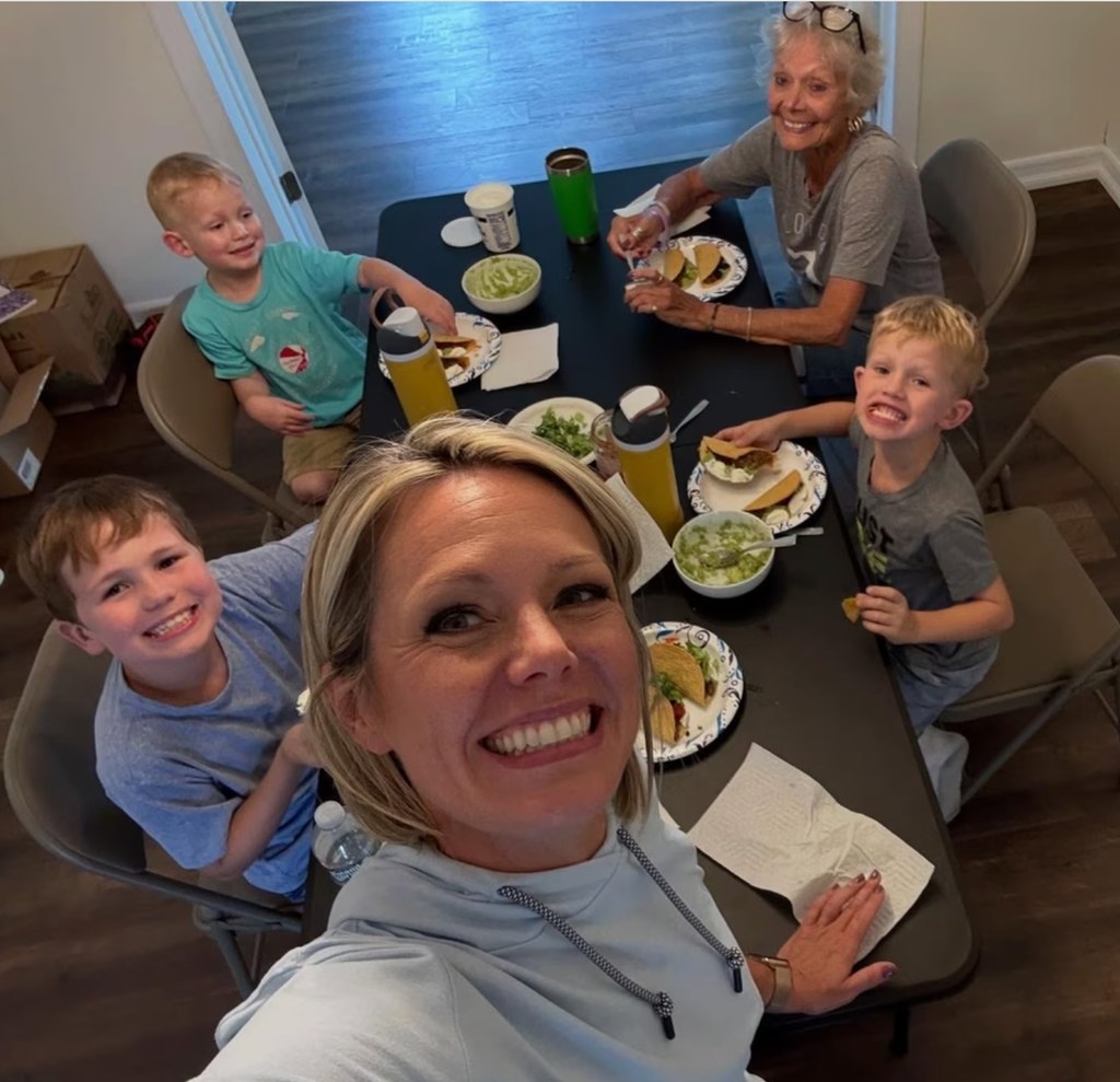 Dylan Dreyer selfie of sons eating at dinner table