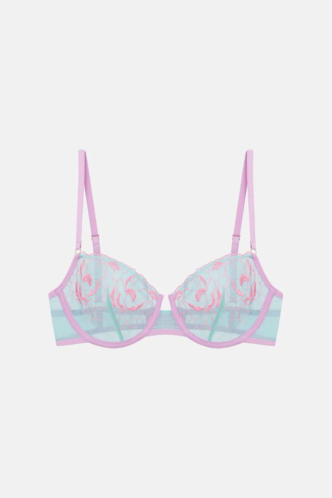 turquoise and lilac floral bralette in lace