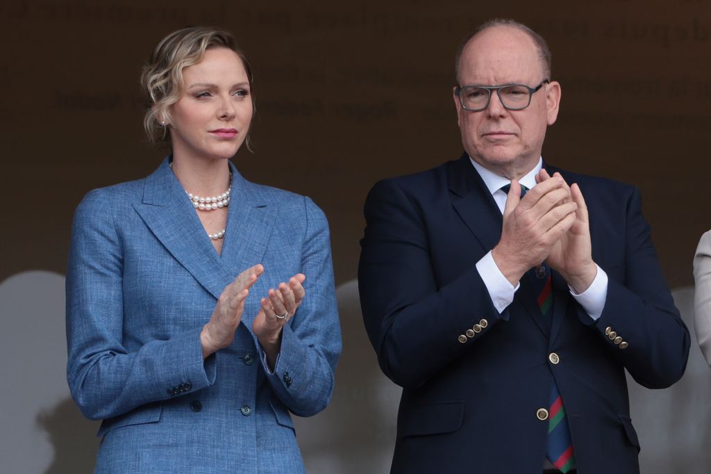 Princess Charlene of Monaco and Prince Albert II of Monaco attend the Men's Final of the Rolex Monte-Carlo Masters 2025