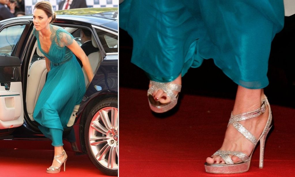 split screen collage of princess kate in sparkly heels