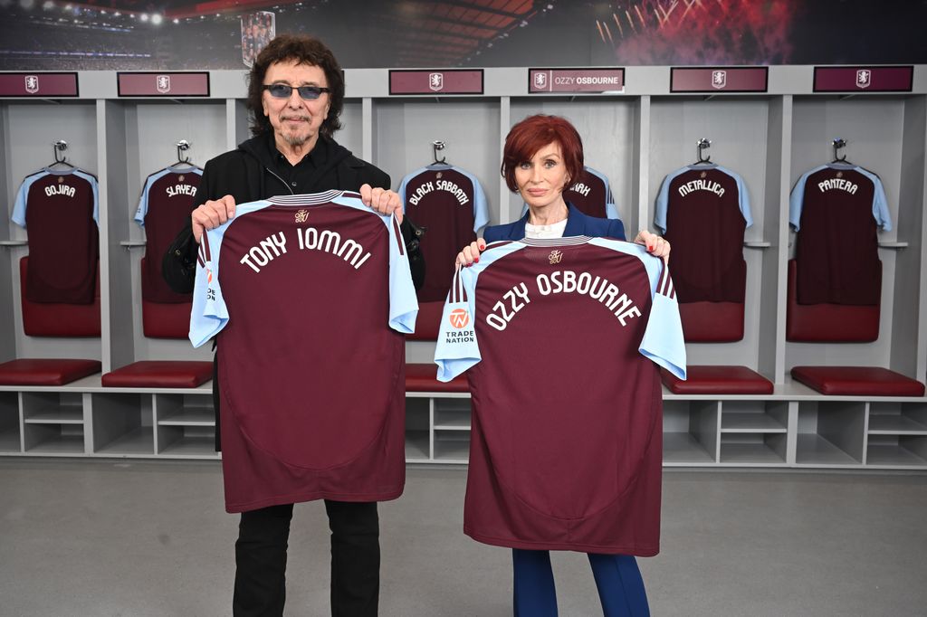  Tony Iommi and Sharon Osbourne attend the announcement of Black Sabbath's final show "Back To The Beginning" at Villa Park on February 05, 2025