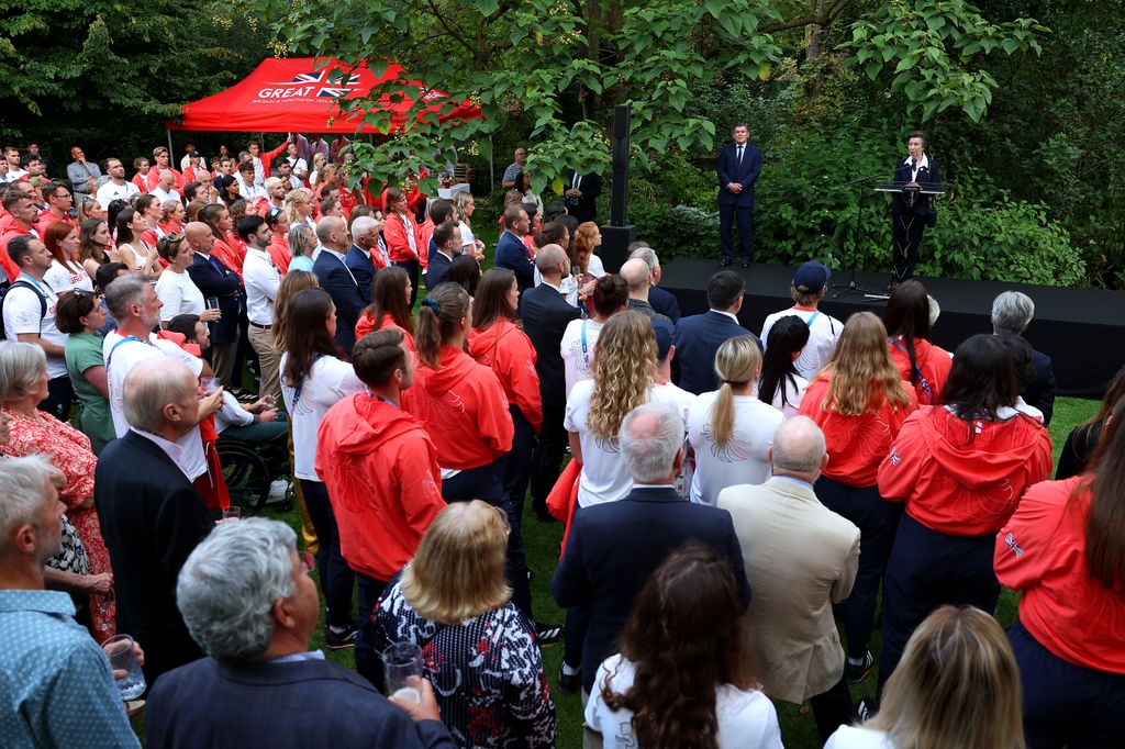 Princess Anne gives a speech in front of Team GB 