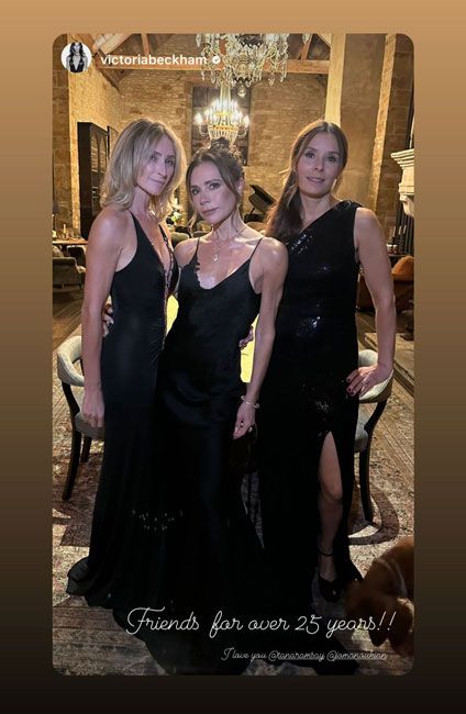 tana ramsay victoria beckham and friend wearing black gowns