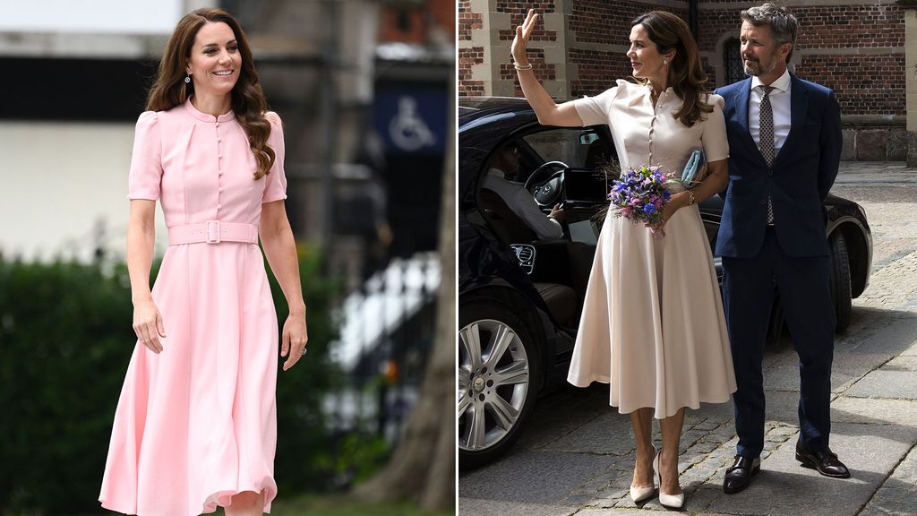 split of mary and kate in same A-line pink dress