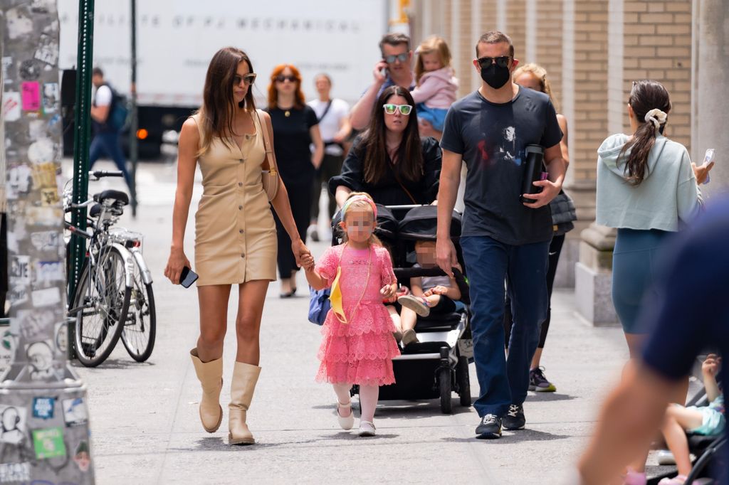 Irina Shayk, Lea Cooper and Bradley Cooper are seen in the West Village on June 02, 2021 in New York City