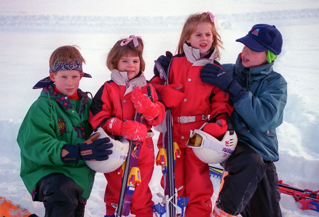  Prince William, Prince Harry, Princess Beatrice, and Princess Eugenie, on a Skiing holiday in Klosters, Switzerland, on January 4  1995