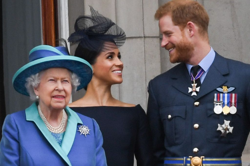 Prince Harry and Meghan Markle on the balcony of Buckingham Palace alongside Queen Elizabeth II 