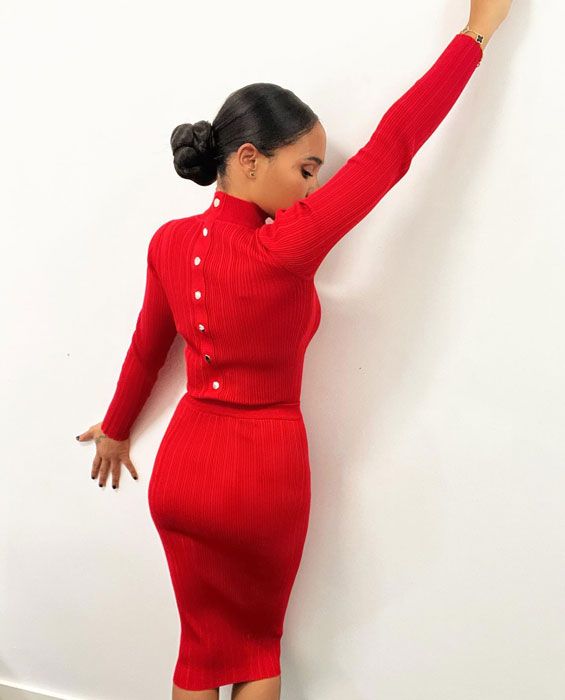 alex in red dress karen millen instagram