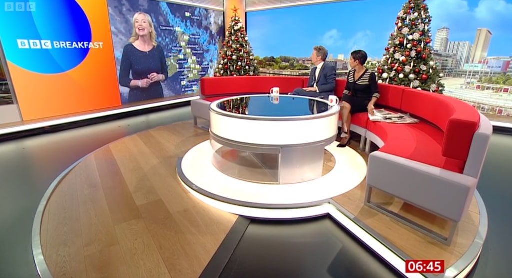 Carol Kirkwood, Charlie Stayt and Naga Munchetty on BBC Breakfast