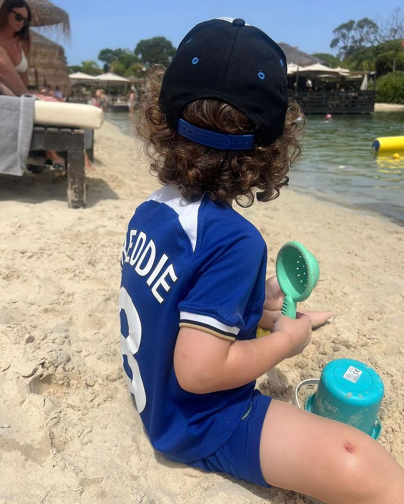 Freddie Lampard in Frank's Chelsea shirt playing on beach 