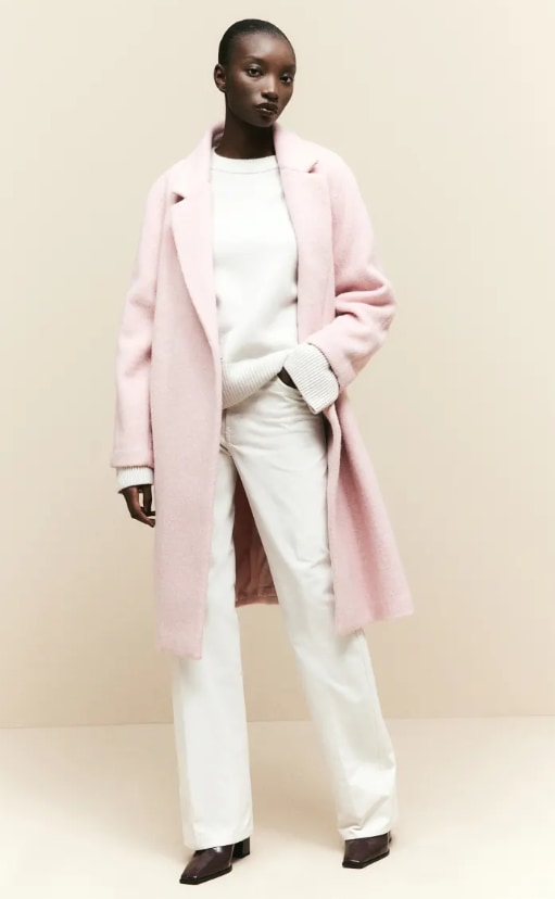 River Island Pink Faux Fur Detail Longline Coat