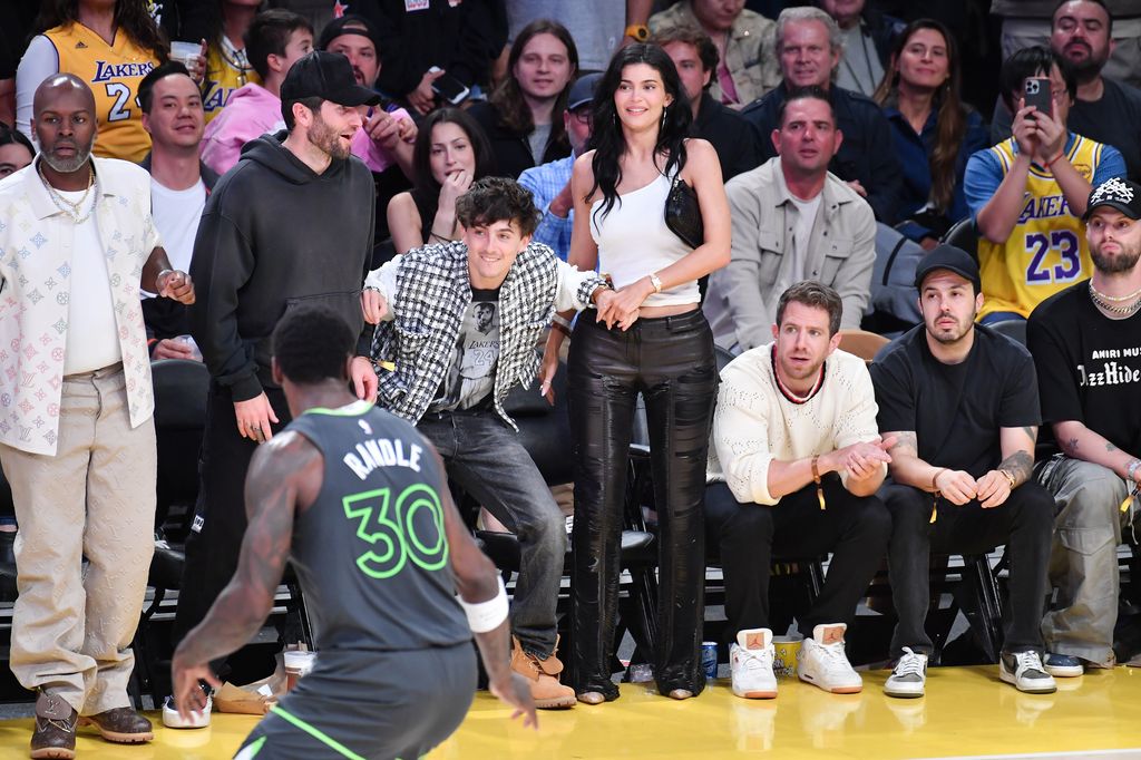 Timothee Chalamet and Kylie Jenner at a Los Angeles Lakers game
