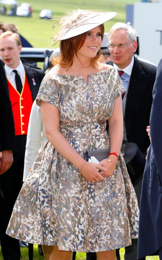 Princess Eugenie in floral fit and flare dress at Epsom Derby 2013