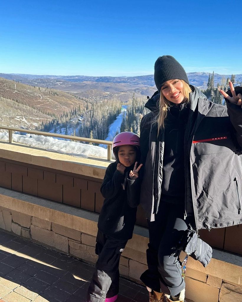 Khloe opted for a pared-back Prada look for their trip to Deer Valley in Utah