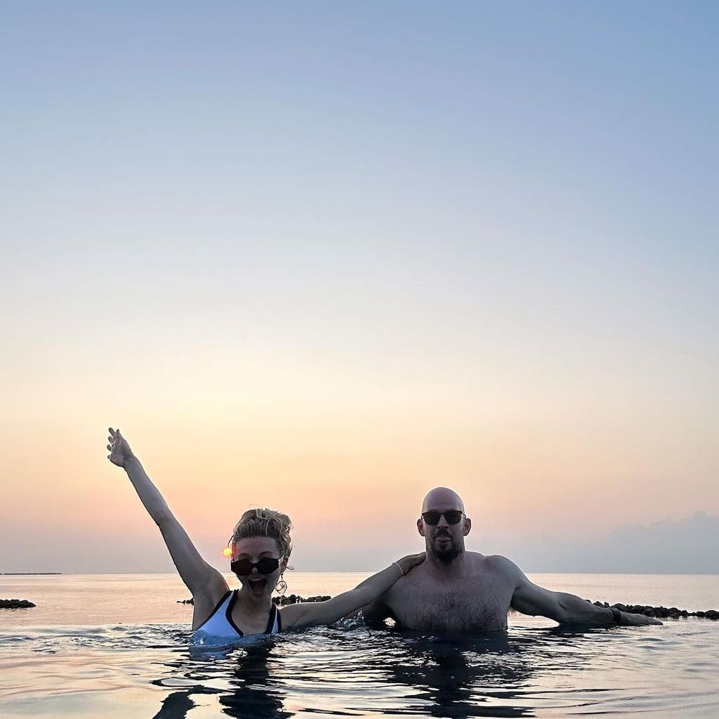 Georgia Toffolo in the pool with James Watt