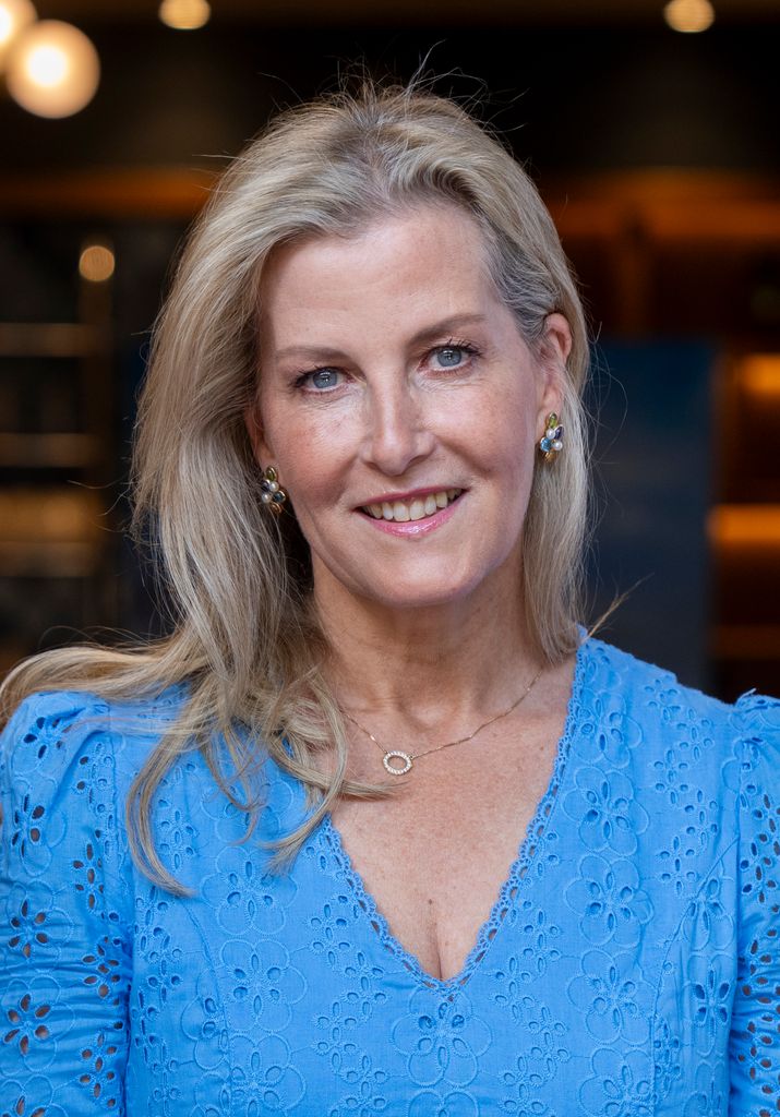 Sophie, Duchess of Edinburgh shoulders up in blue dress
