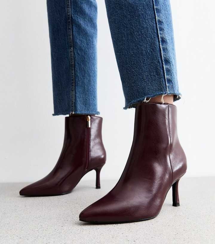 New Look Wide Fit Burgundy Boots