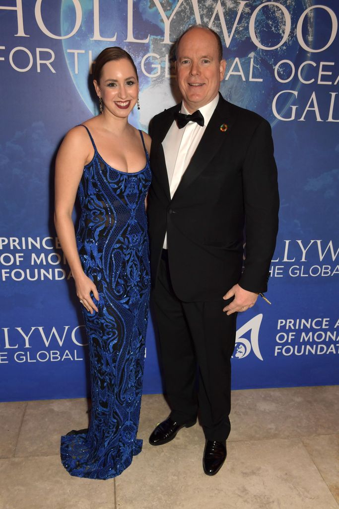 Jazmin Grace Grimaldi in blue dress and Prince Albert in black suit