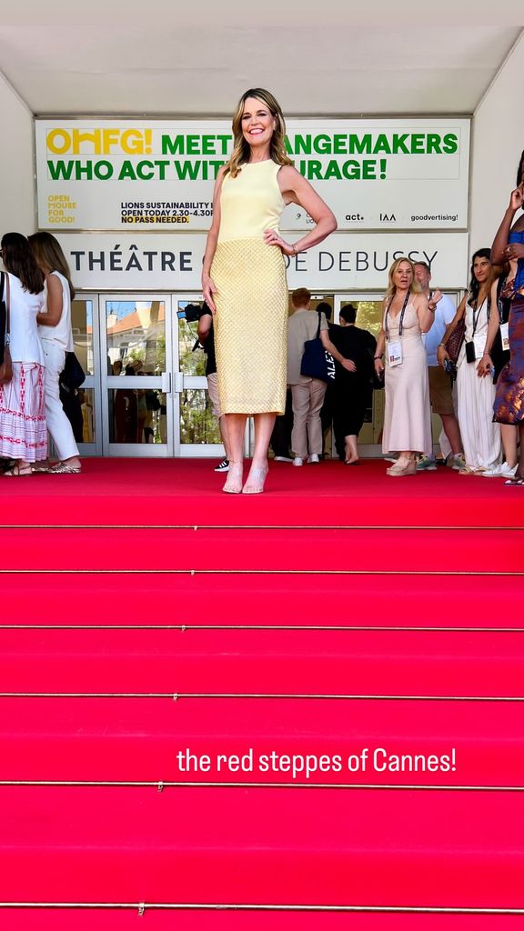 Savannah Guthrie poses for a photo atop the steps of the Cannes Lions International Festival of Creativity 2025 in France, shared on Instagram Stories