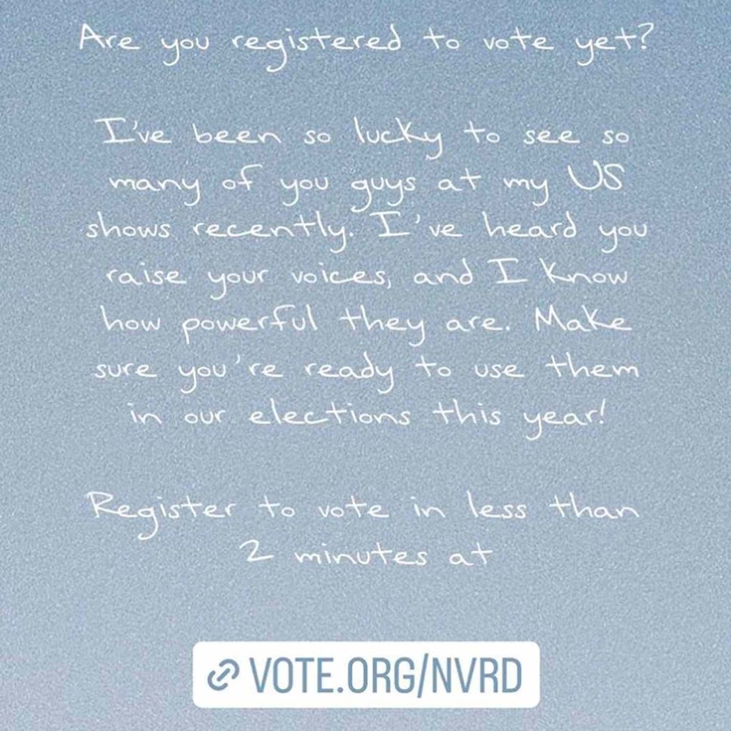 Taylor encouraged her followers to register to vote