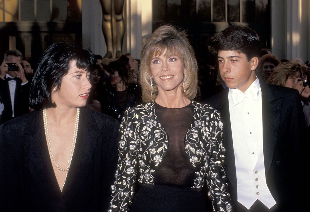 Actress Jane Fonda, daughter Vanessa Vadim and son Troy Garity attend the 61st Annual Academy Awards on March 29, 1989 at the Shrine Auditorium in Los Angeles, California