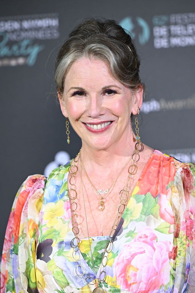 Melissa Gilbert attends the "Nymphes D'Or - Golden Nymphs" Nominees Party wearing a colourful dress