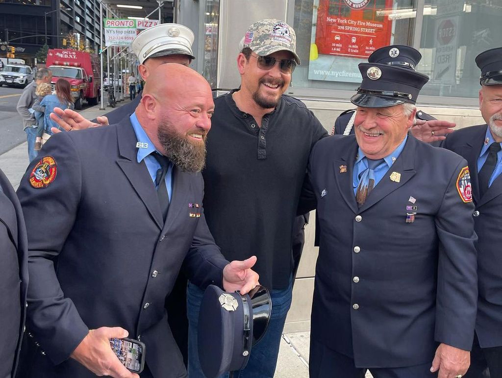 Cole Hauser meeting with members of FDNY