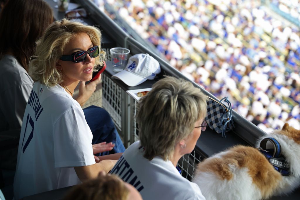 Sydney Sweeney looks on during Game Four of the 2025 World Series presented by Capital One between the Toronto Blue Jays and the Los Angeles Dodgers at Dodger Stadium on Tuesday, October 28, 2025