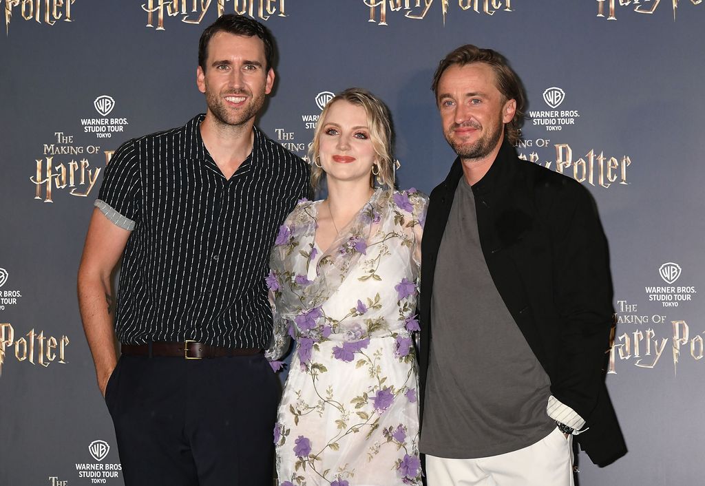 Matthew Lewis, Evanna Lynch and Tom Felton arrive at  the opening red carpet for the Warner Bros. Studio Tour Tokyo 