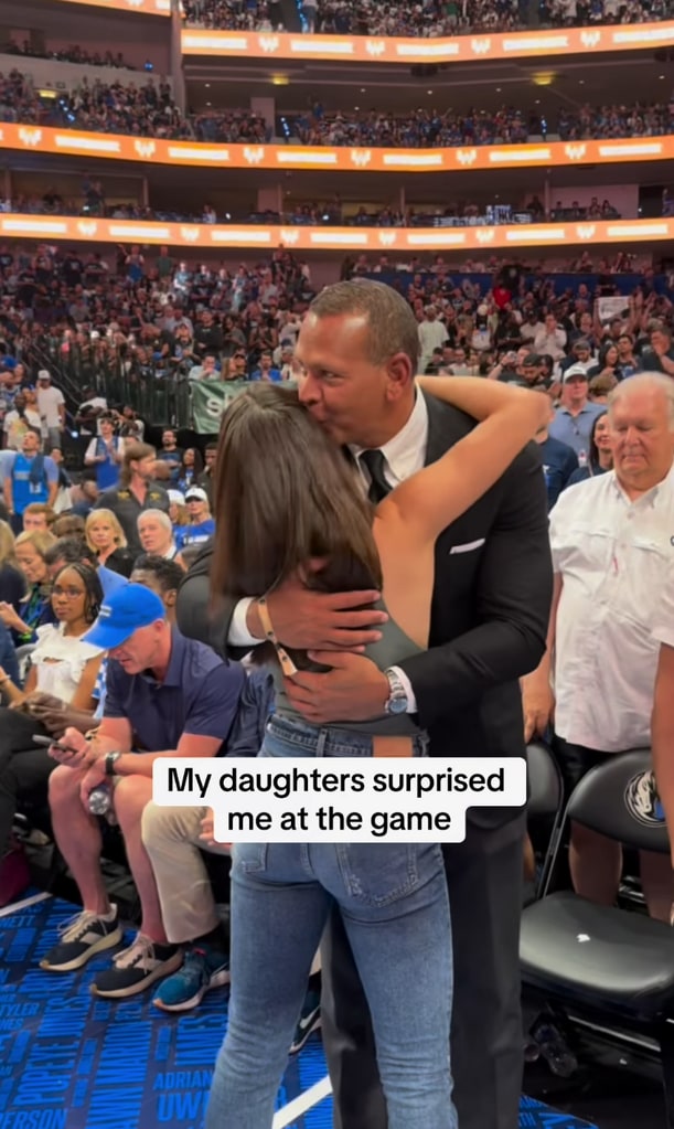 Still from a video shared by Alex Rodriguez of his daughter Natasha making a surprise visit during a sports game on Memorial Day Weekend 2024.