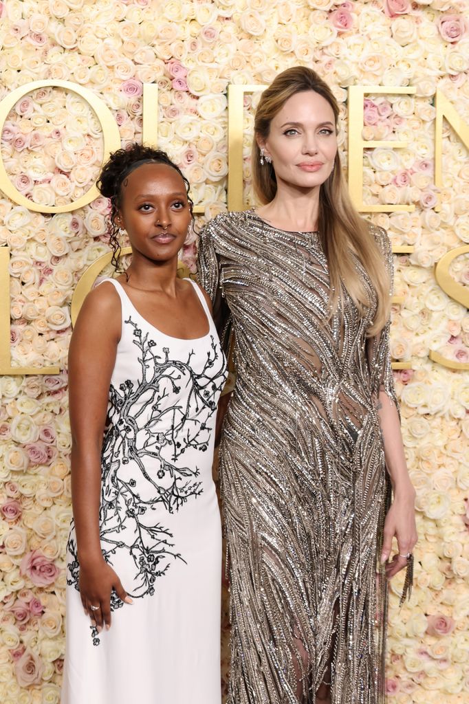 Zahara Jolie and Angelina Jolie attend the 82nd Annual Golden Globe Awards at The Beverly Hilton on January 05, 2025 in Beverly Hills, California