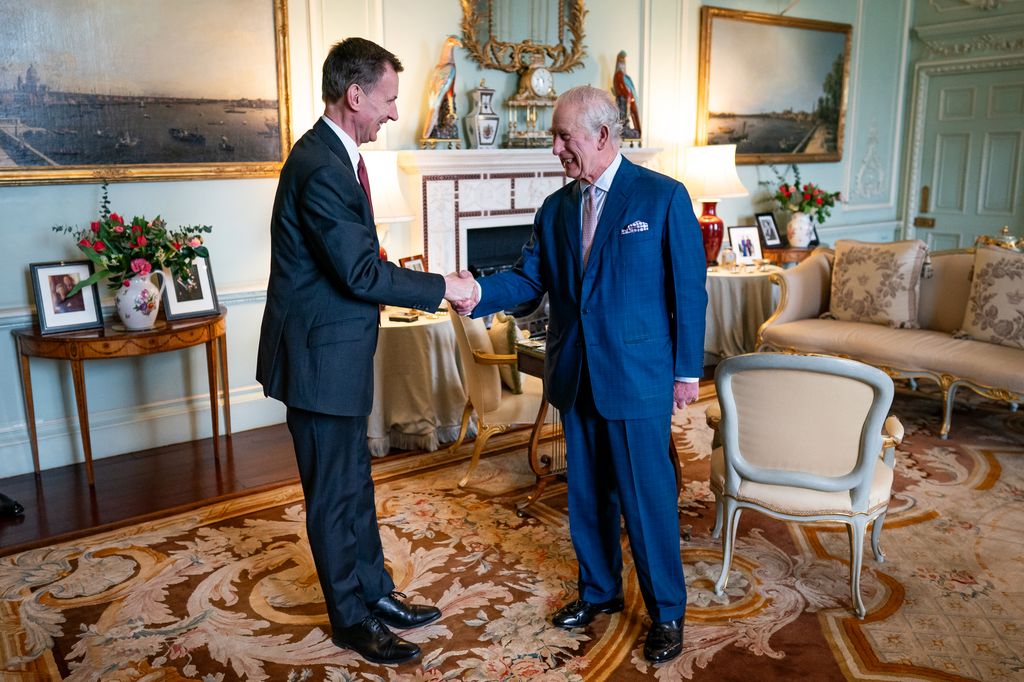 King Charles III meets with Chancellor of the Exchequer Jeremy Hunt in the private audience room at Buckingham Palace 