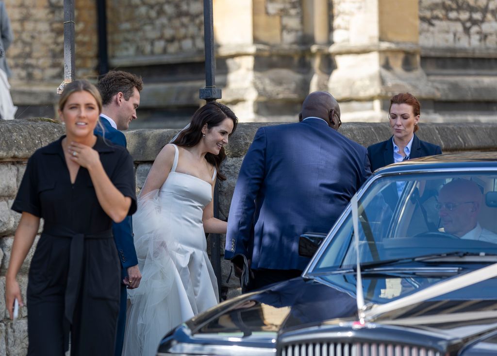 Michelle Dockery wore an Emilia Wickstead wedding dress