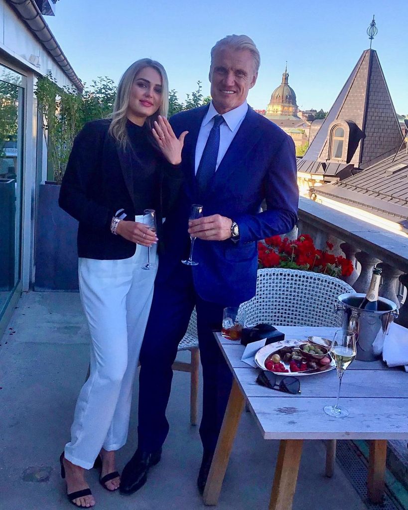 Dolph Lundgren and Emma Krokdal announce their engagement in a photo shared on Instagram