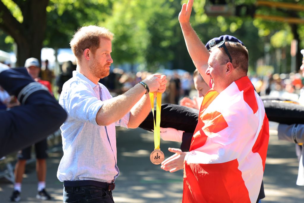 Prince Harry, Duke of Sussex attends the cycling medal ceremony at the 2023 Invictus Games 