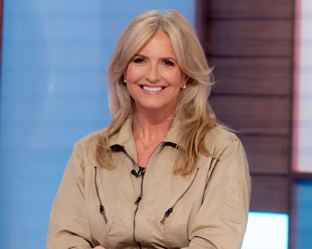 Penny Lancaster on Loose Women in beige utility shirt
