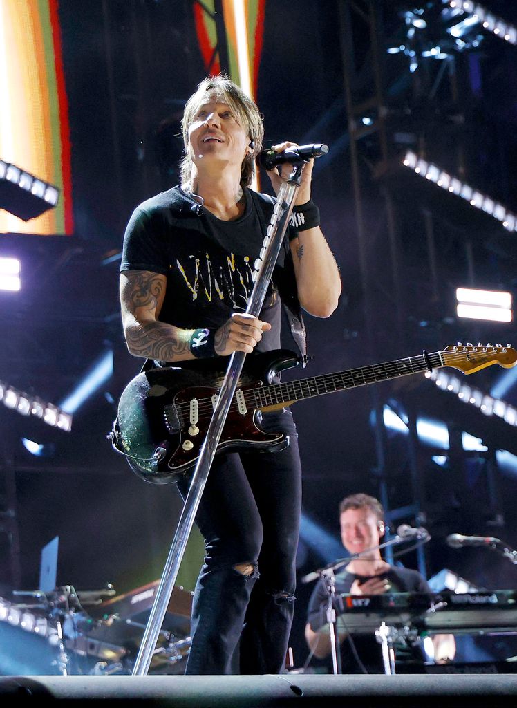 Keith Urban performs on the main stage during CMA Fest 2025 at Nissan Stadium on June 06, 2025 in Nashville, Tennessee