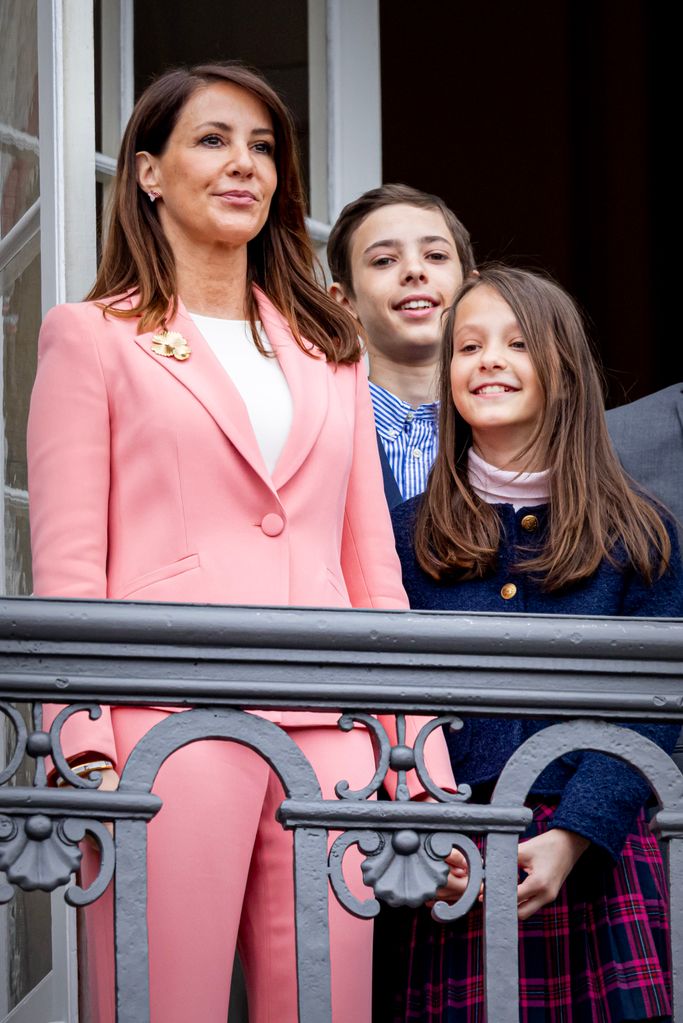 rincess Marie of Denmark, Count Henrik of Denmark and Countess Athena of Denmark at the balcony of Amalienborg Palace in 2023