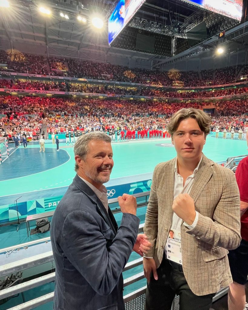 King Frederik and Crown Prince Christian celebrate Denmark's win at the Olympics