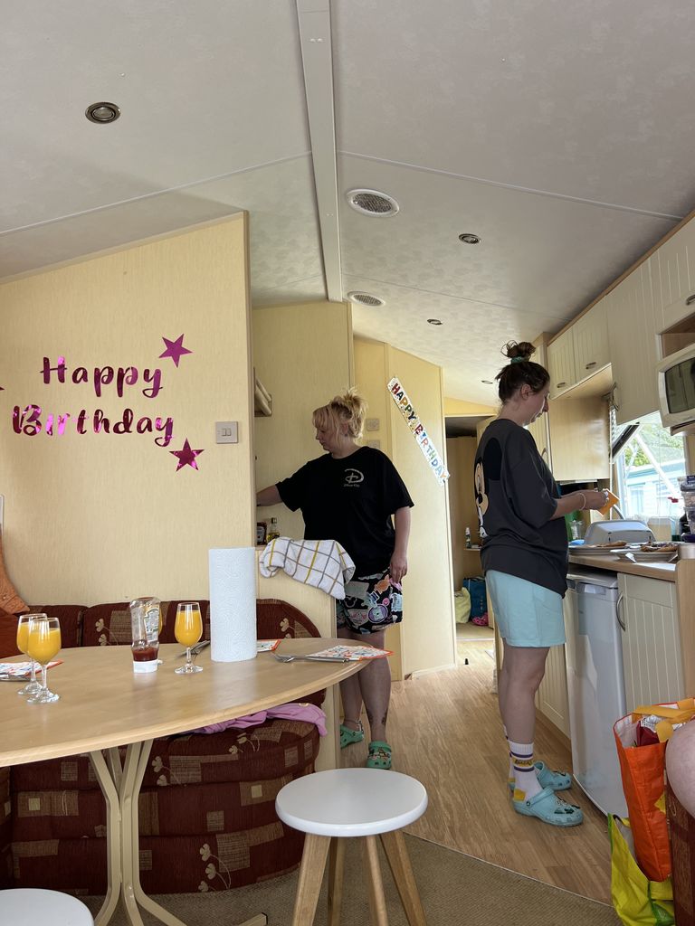 Birthday celebrations inside a caravan