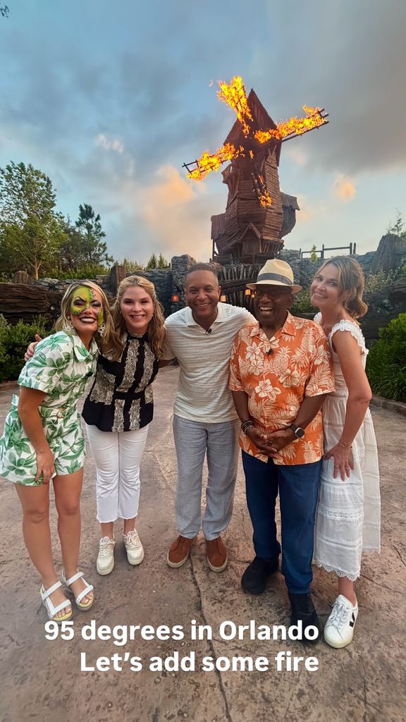 Dylan Dreyer, Al Roker, Savannah Guthrie, Jenna Bush Hager and Craig Melvin pose for a photo at Universal in Orlando, shared on Instagram Stories